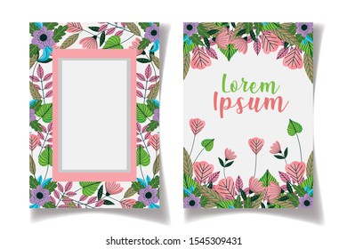 wedding floral flowers foliage celebration template card vector illustration