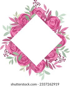 wedding floral frame with elegant roses and leaves