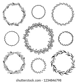 Wedding floral graphic elements set, dividers, laurel. Decorative invitation design. Vector illustration