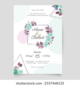 Cartão de convite floral de casamento. Ilustrador e designer. Convites de casamento, salvar a data, Convites de aniversário, Convites de vídeo, E-Cards.