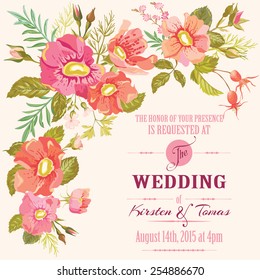 Wedding Floral Invitation Card - Save the Date - in vector
