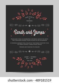 wedding floral invitation decorated with leaves