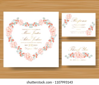 Wedding floral invitation with roses & eucalyptus leaves 