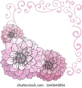 Hochzeitsblumeneinladung, speichern Sie die Datumskarte: Dahlien auf weißem Hintergrund mit Rahmen. Elegante rustikale Vorlage. Alle Elemente sind einzeln und editierbar
