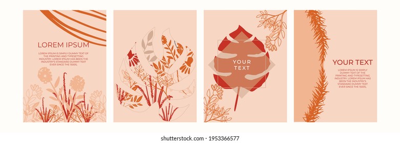 Wedding floral invitation template. Floral background for social media posts, mobile apps, banners design and web internet ads. Vector fashion backgrounds. Vector exotic flowers, leaves boho card 