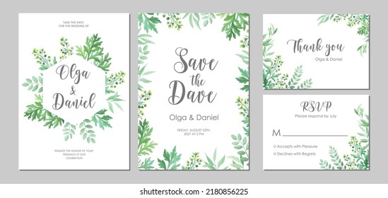 Wedding Floral Invitation Thank You, RSVP Card. Template With Place For Text. Floral Frame With Sagebrush And Wild Herbs. Vector Illustration.