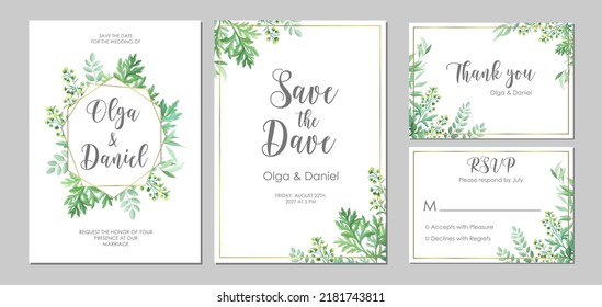 Wedding floral invitation thank you, RSVP card. Template with place for text. Floral frame with sagebrush and wild herbs. Vector illustration.