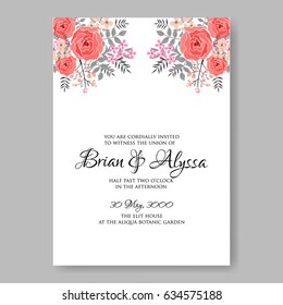Wedding floral invitation vector template red rose