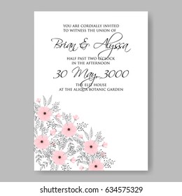 Wedding floral invitation vector template pink rose