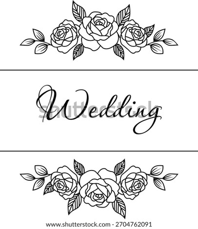Wedding floral line emblem. Elegant hand-drawn wedding logo featuring a floral line-art frame with peonies and roses, decorative borders. Perfect for wedding invitations, monograms, and event design