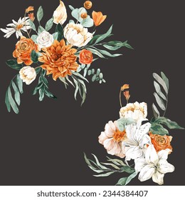 Blumenmuster für Hochzeiten; für Hochzeiten, Wrapper, Textilien, romantische Events, Postkarten. 