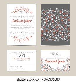 wedding floral set with invitation and rsvp cards