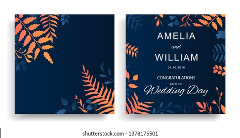 Wedding floral set invite cards design with gradient vector leaves style. Vector