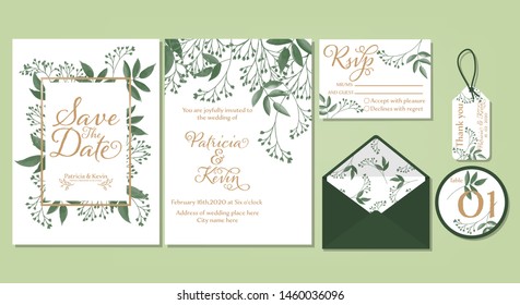 Wedding floral template collection of Wedding invite, rsvp, thank you label save the date card Design with Cute flower watercolor. Vector illustration.