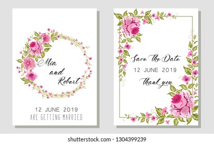 Wedding floral template collection.Wedding invitation, thank you card, save the date cards. Vector illustration. EPS 10