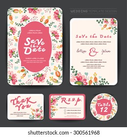 Wedding floral template collection.Wedding invitation, thank you card, save the date cards. Wedding set.