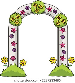 Clipart de color de caricatura del arco de flores de boda 
