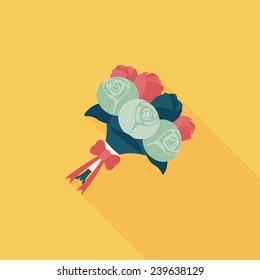Wedding Flower Bouquet Flat Icon With Long Shadow,eps10