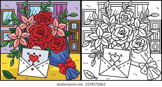 Wedding Flower Bouquet And Invitation Illustration