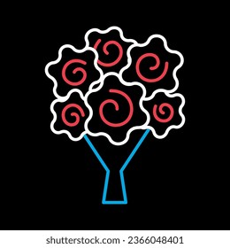 Wedding flower bouquet isolated on black background icon. Vector illustration, romance elements. Sticker, patch, badge, card for marriage, valentine