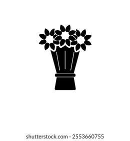 Wedding Flower Bouquet Solid Flat Vector Icon Isolated on White Background.