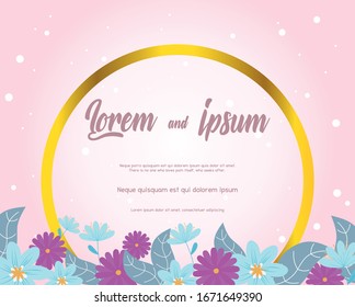 Wedding flower design.  Gold frame flower template card. Gradient background vector illustration