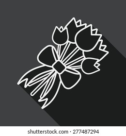 wedding flower flat icon with long shadow, line icon