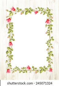 Wedding flower frame with flowers over white. Vector illustration.
