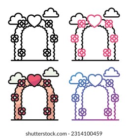 Wedding flower gate icon design in four variation color