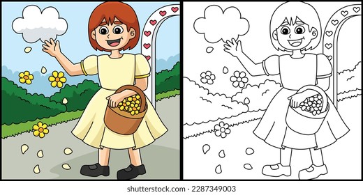 Wedding Flower Girl Coloring Page Illustration