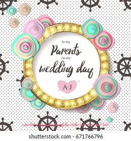 Wedding flower gold mint. Wallpaper. flyers, invitation, posters, brochure, voucher discount. Vector illustration template Banners On wooden background. In a marine style