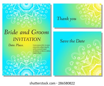 Wedding flower invitation, thank you card, save the date cards. Wedding floral vector set