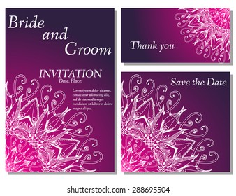 Wedding flower invitation, thank you card, save the date cards. Wedding floral vector set