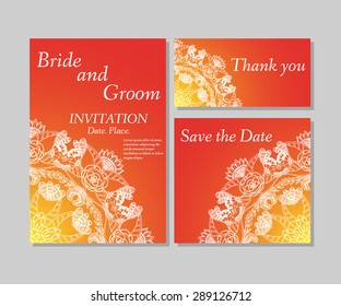 Wedding flower invitation, thank you card, save the date cards. Wedding floral vector set