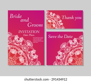 Wedding flower invitation, thank you card, save the date cards. Wedding floral vector set