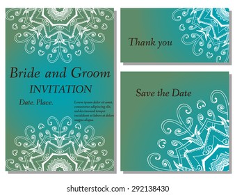 Wedding flower invitation, thank you card, save the date cards. Wedding floral vector set