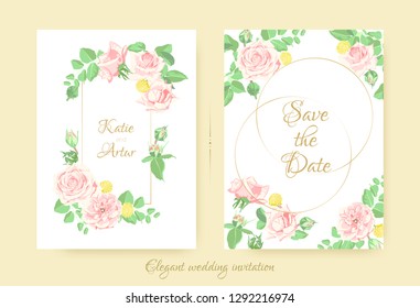 Wedding Flower, Vintage Rose for Invite Design. Floral Bouquet or Wreath in Watercolor Style. Elegant Classic Flower Border with Leaf for Wedding Card. Decorative Botanical Frame, Flower Illustration.