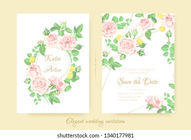 Wedding Flower, Vintage Rose for Invite Design. Floral Bouquet or Wreath in Watercolor Style. Elegant Classic Flower Border with Leaf for Wedding Card. Decorative Botanical Frame, Flower Illustration.
