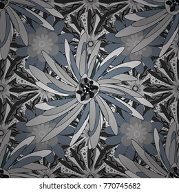 Wedding flowers design in gray, white and black colors. Vector seamless texture with stylized flowers. Vintage elegance ornament. Floral pattern with abstract flowers.