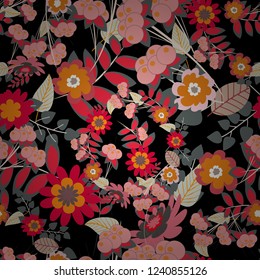 Wedding flowers design in pink, gray and black colors. Vintage elegance ornament. Vector seamless texture with stylized flowers. Floral pattern with abstract flowers.