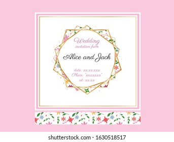 Wedding flowers geometric polygonal frame. Vintage art decors. Elegant, trendy, luxury vector polyhedrons art deco style for invitations, templates, decorative patterns.