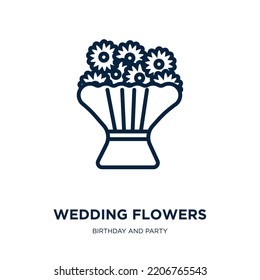 wedding flowers icon from birthday and party collection. Thin linear wedding flowers, love, wedding outline icon isolated on white background. Line vector wedding flowers sign, symbol for web and 