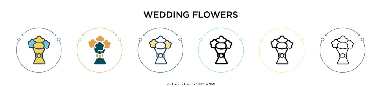 Wedding flowers icon in filled, thin line, outline and stroke style. Vector illustration of two colored and black wedding flowers vector icons designs can be used for mobile, ui, web