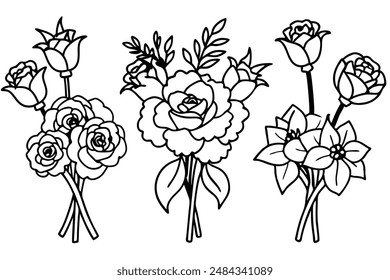 Wedding Flowers Line Art Elegant Hand Drawn Flower Illustration Drawing