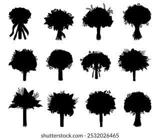 Hochzeit Blumen Silhouetten Vektorgrafik-Set