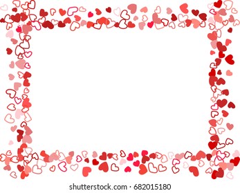 Wedding frame background, invitation card template with love symbols. Vector heart confetti border with place for text. Valentine's day banner or card frame.