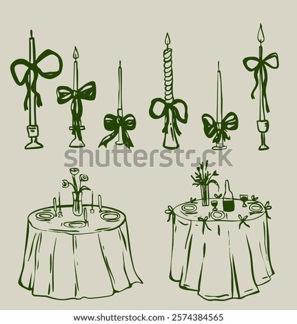 Wedding frame candle table decoration illustration in vintage retro sweet la dolce vita holiday party printable menu, invitation, poster set