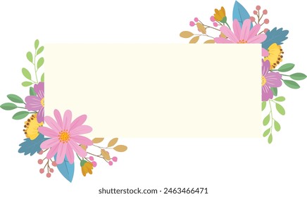 Wedding frame. with colorful flower bouquet, botanical template for card, invitation