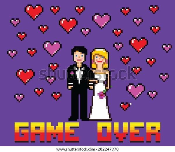 Wedding Funny Card Game Over Message Stock Vektorgrafik Lizenzfrei