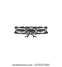 Wedding garter icon logo design. Hand drawn bridal garter sign and symbol. Lace wedding garter icon. Marriage accessory.